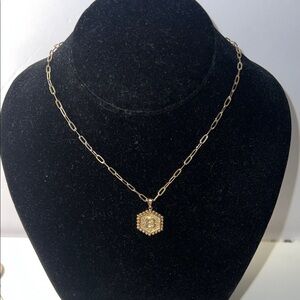 B & Heart Pendant Paperclip Gold Tone Necklace